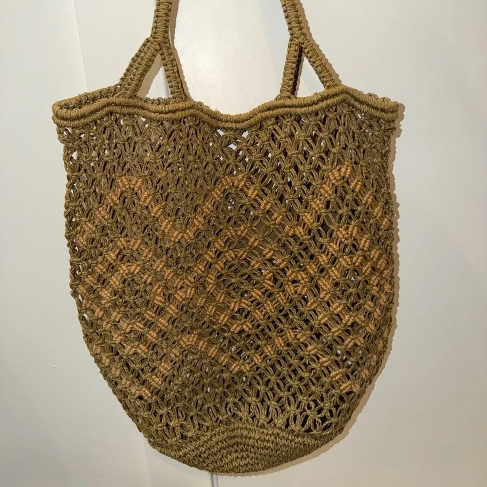 Green & Tan Woven Basket BoHo Hobo Bag - Picture 4 of 9
